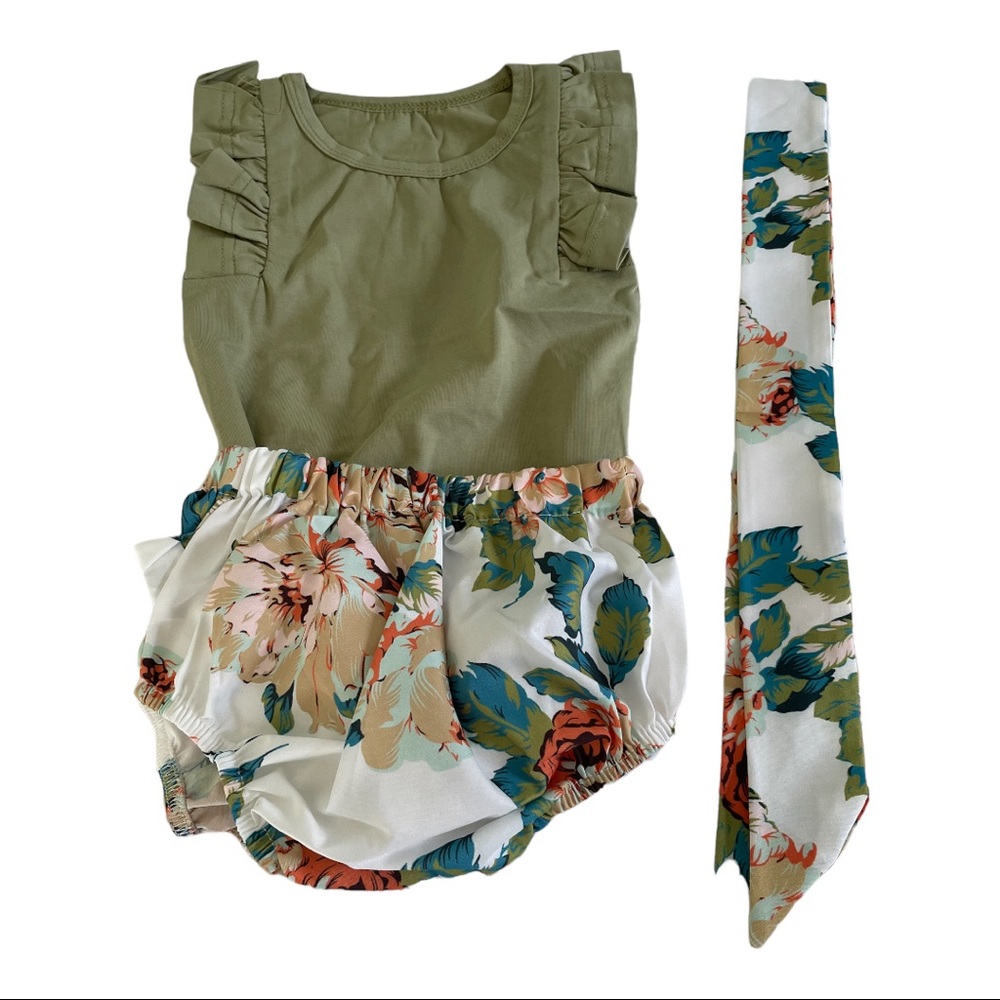 3 Piece Outfit - Size 6-9 Months - Brand New - Green & Floral